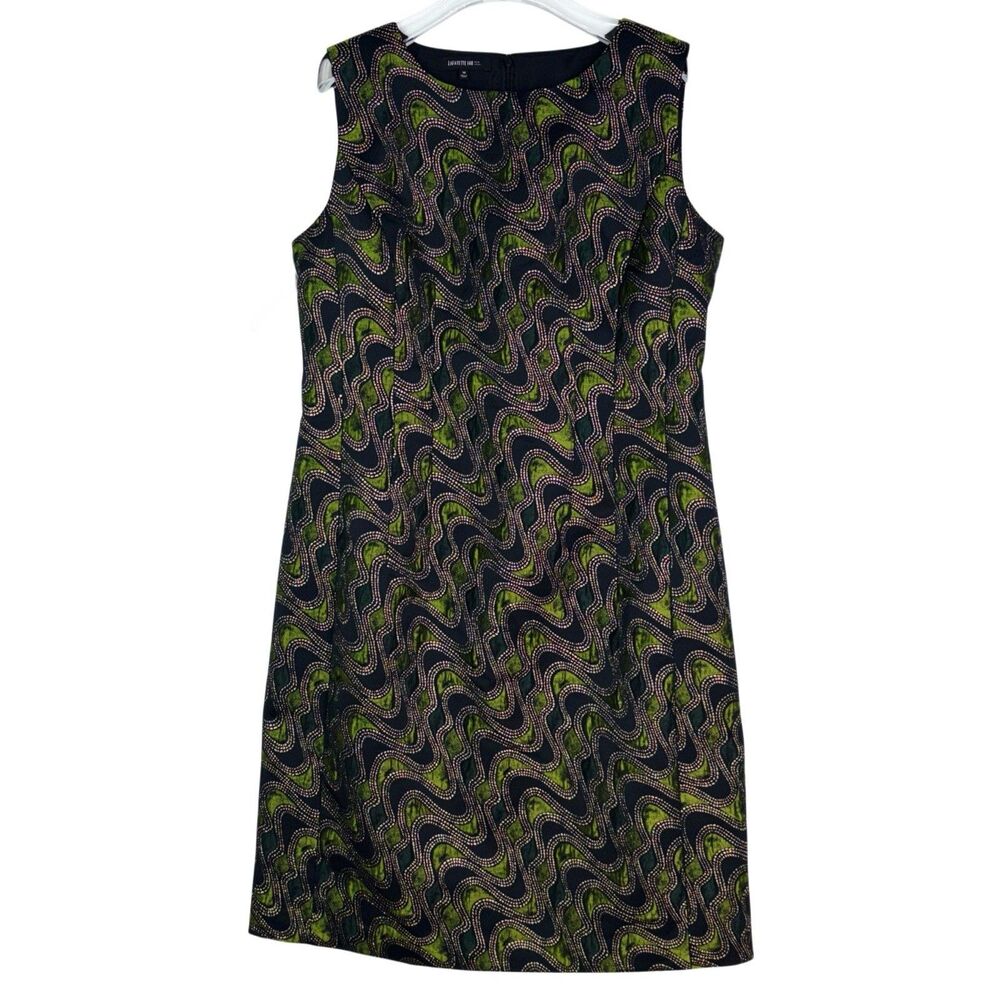 Lafayette 148 Dress Size 14 Cocktail Shimmer Wave Metallic Wavy Green Black